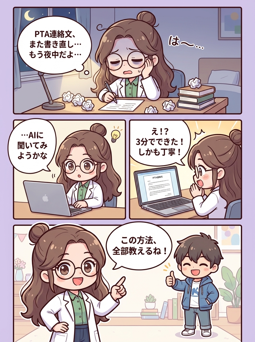 PTA連絡をAIで時短する3つの方法｜コピペで使えるプロンプト付き 冒頭漫画