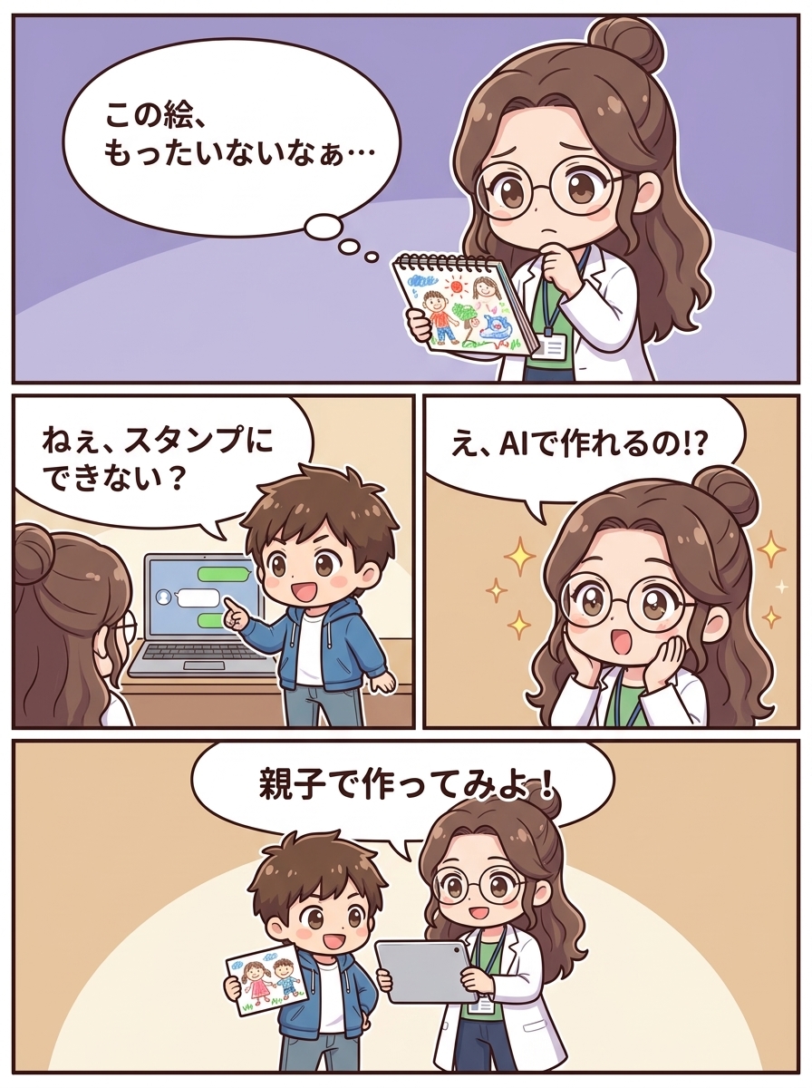 親子LINEスタンプ作り 冒頭漫画