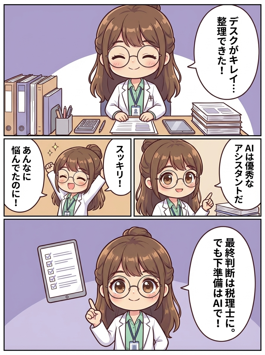 確定申告をAIに手伝ってもらう方法｜フリーランスママの時短テクニック 末尾漫画